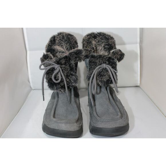 Lands End Suede Gray Boots Tie Lace Winter Furry Inside sz 7B Fur Warm - Picture 3 of 7